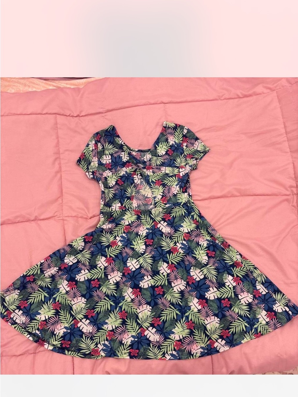 Kids Navy Floral Tropical Print Fit-and-Flare Dress
